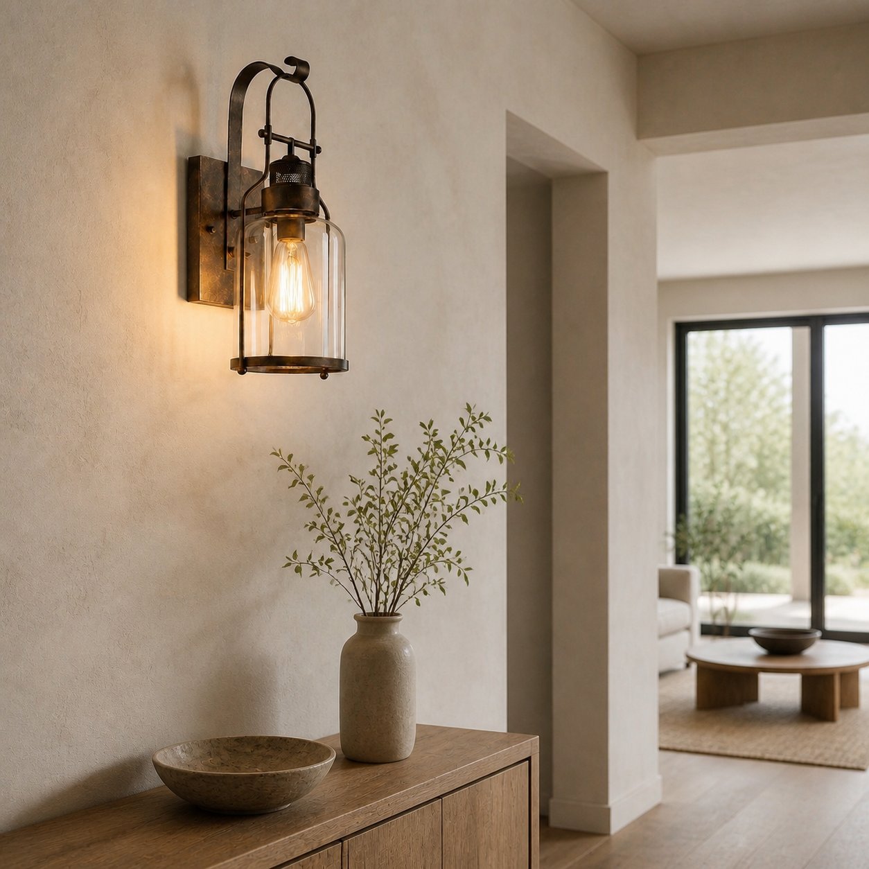 Ivoran Industrial Cylinder Wall Sconce - Glass Shade Design, Modern Wall Lighting U12