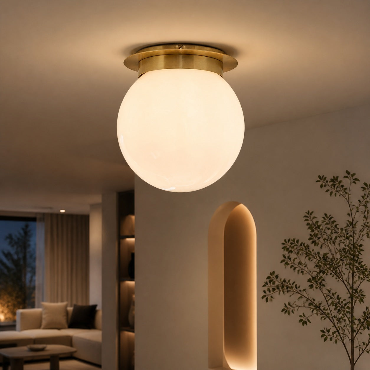 Rivolence Flush Mount Ceiling Fixture - Minimal Globe Brass Lighting