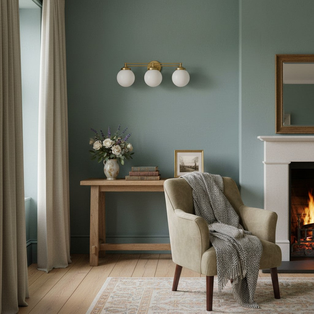 Glorica Glass Contemporary Vanity Light - 3 Light Globe Bathroom Fixture Opal Glass