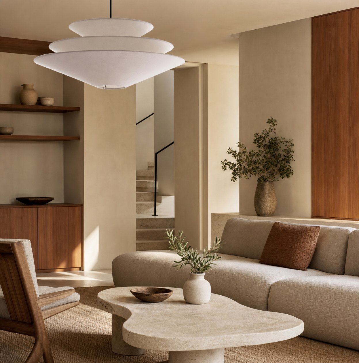 Solivara Pendant – Linen Pendant Light – Layered Shade