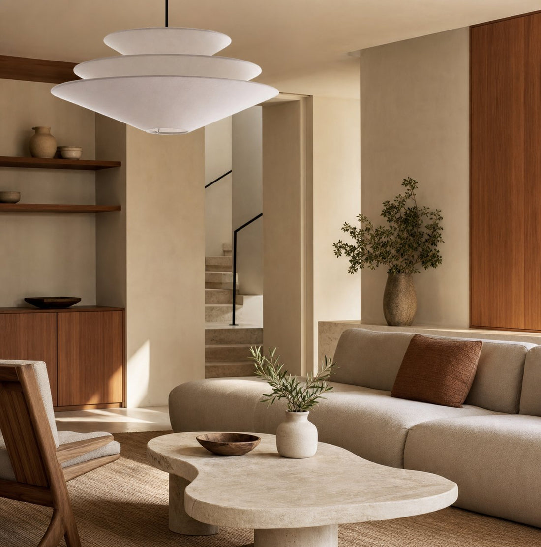 Solivara Pendant – Linen Pendant Light – Layered Shade
