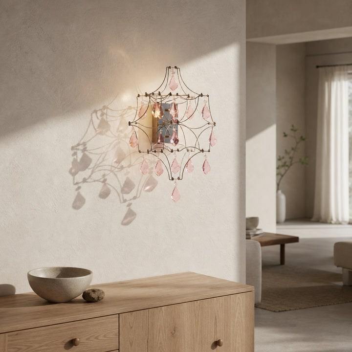 Crynora Crystal Cascade Wall Sconce - Sparkling Firefly Effect LED Light for Bedroom or Living Room
