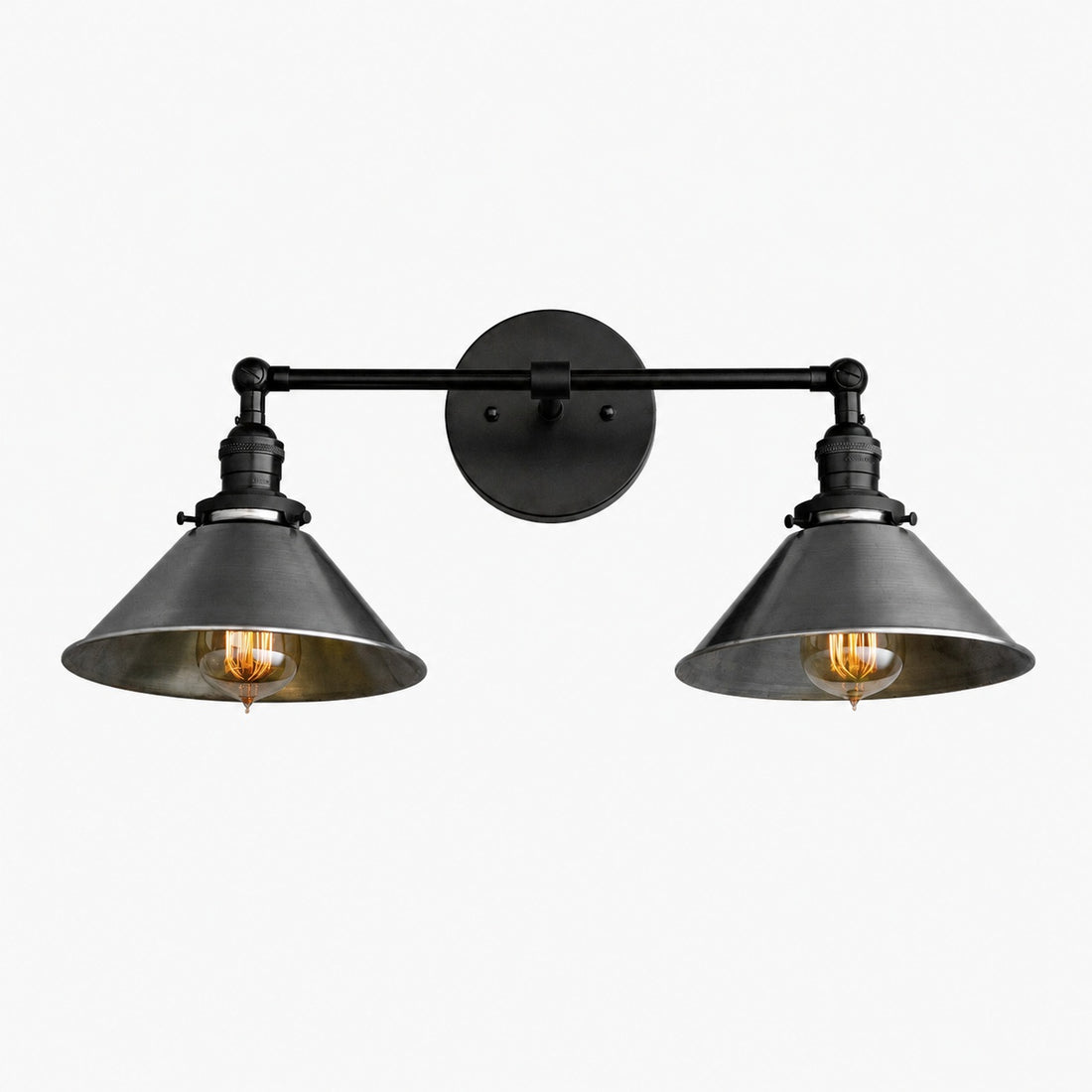 Conique Metal Industrial Wall Sconce with Dual Cone Shades - Vintage Metal Finish