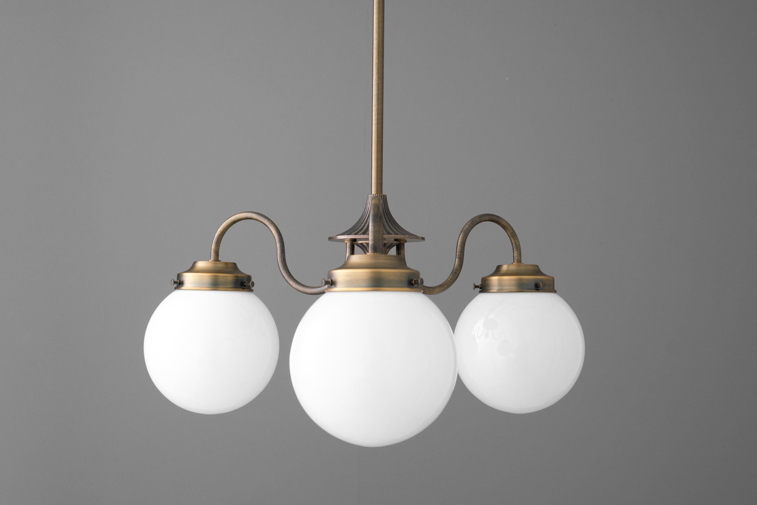 Glorica Glass Vintage Globe Chandelier - Brass 3-Light Frosted Glass Hanging Fixture