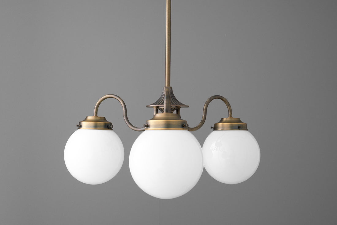 Glorica Glass Vintage Globe Chandelier - Brass 3-Light Frosted Glass Hanging Fixture