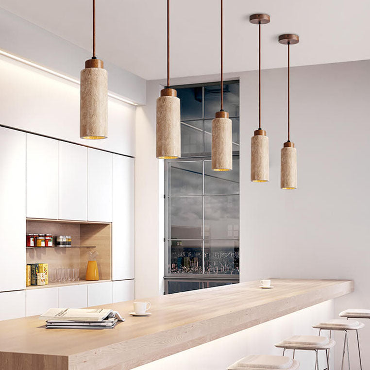 Wabi Sabi Solid Wood Stone Pendant Light