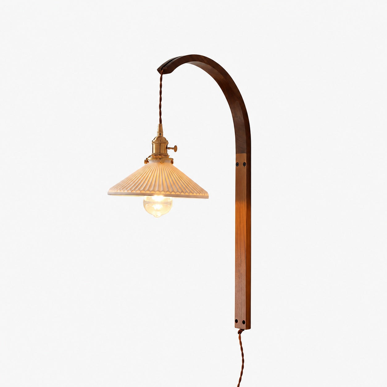 Curved Walnut Ceramic Plug-in Wall Light