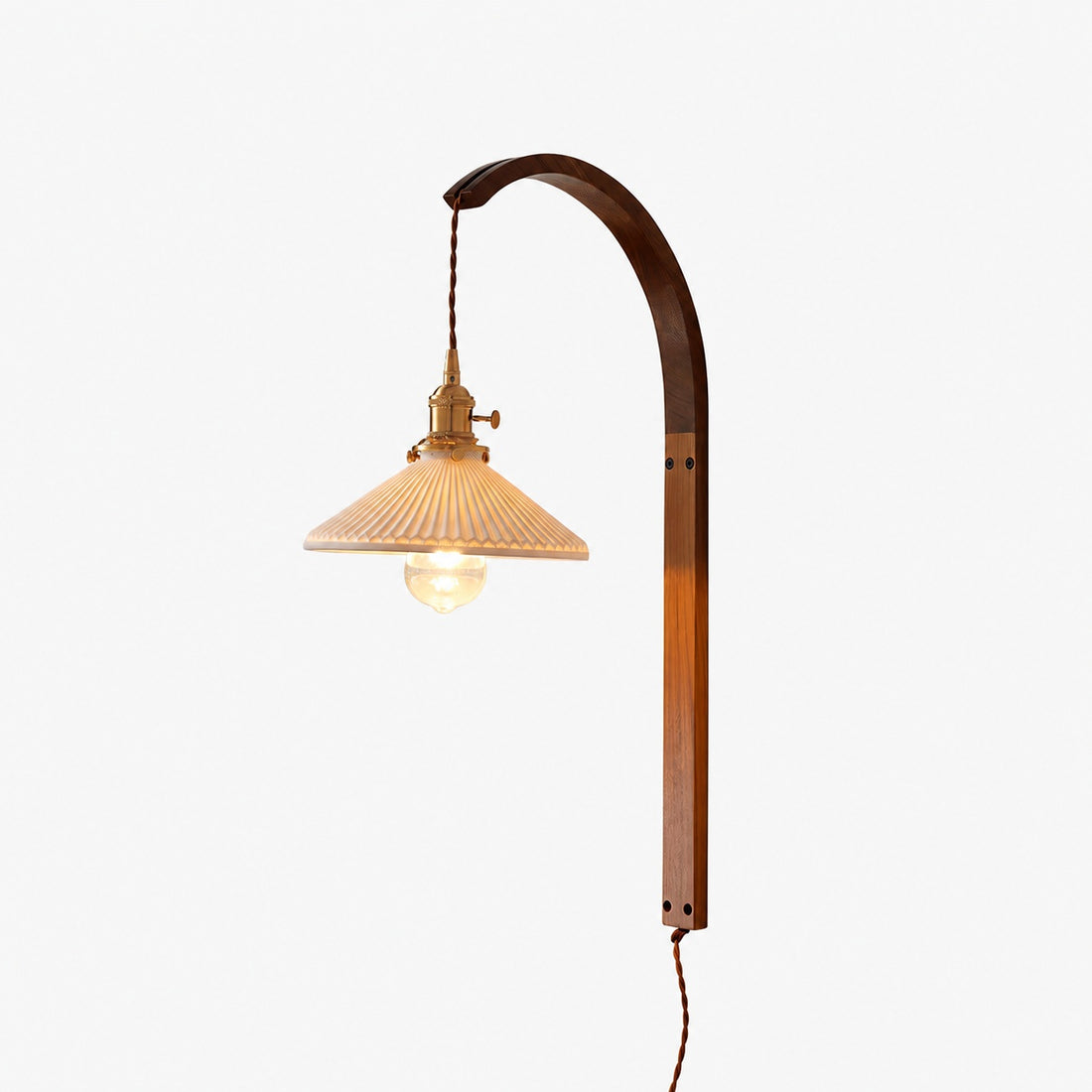 Curved Walnut Ceramic Plug-in Wall Light