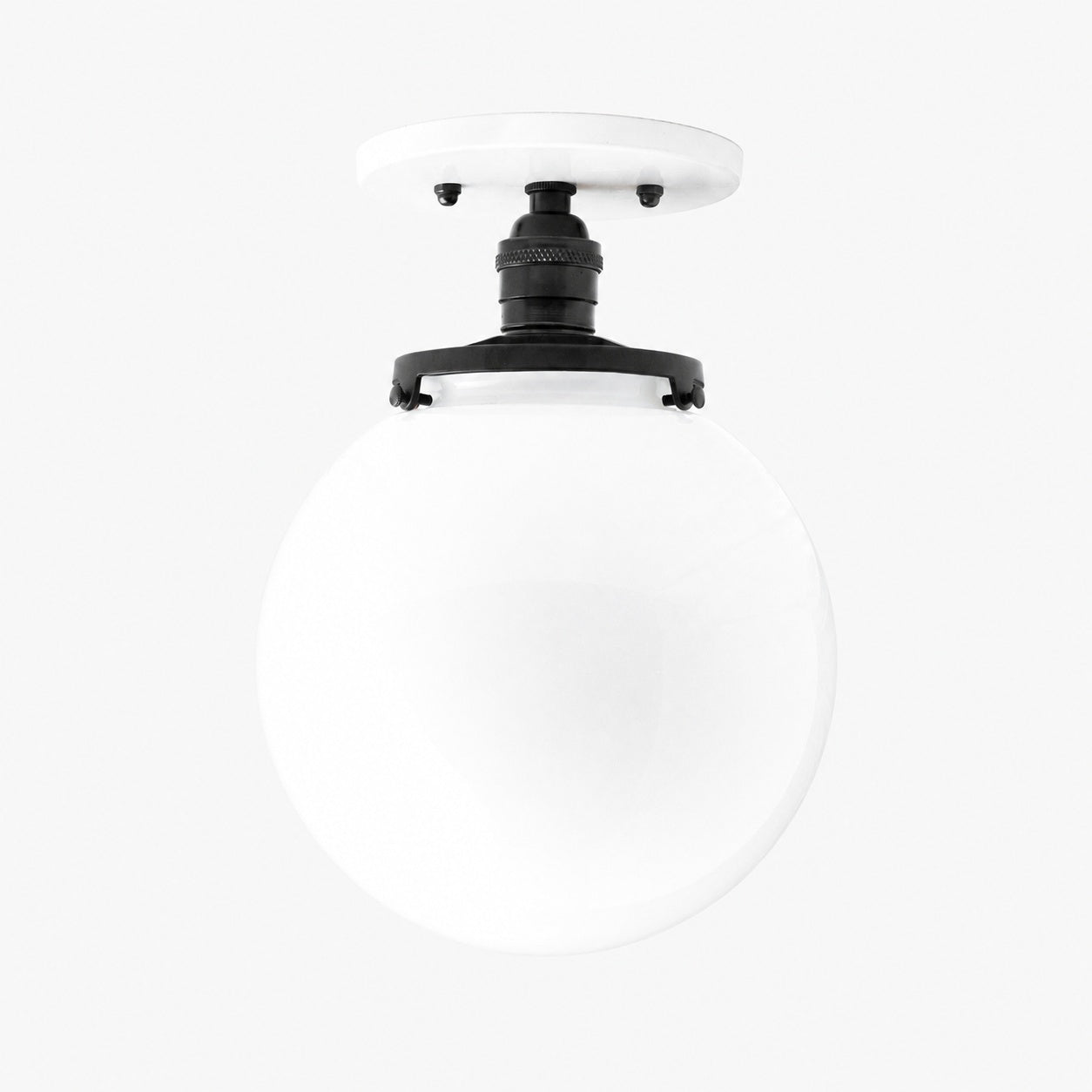 Glorica Glass Mid Century Semi Flush Ceiling Light - White Opal Glass Globe Fixture