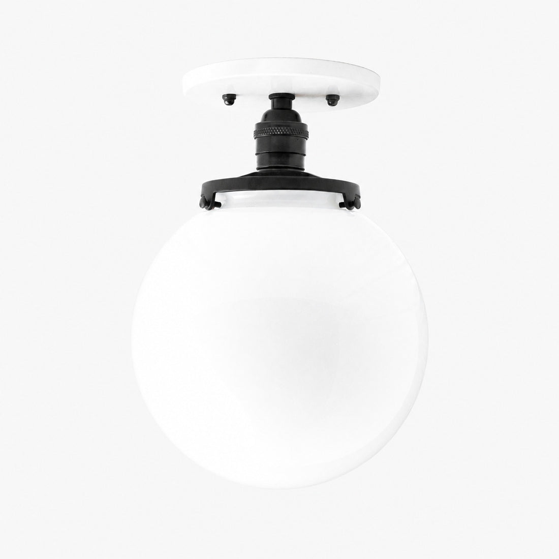 Glorica Glass Mid Century Semi Flush Ceiling Light - White Opal Glass Globe Fixture