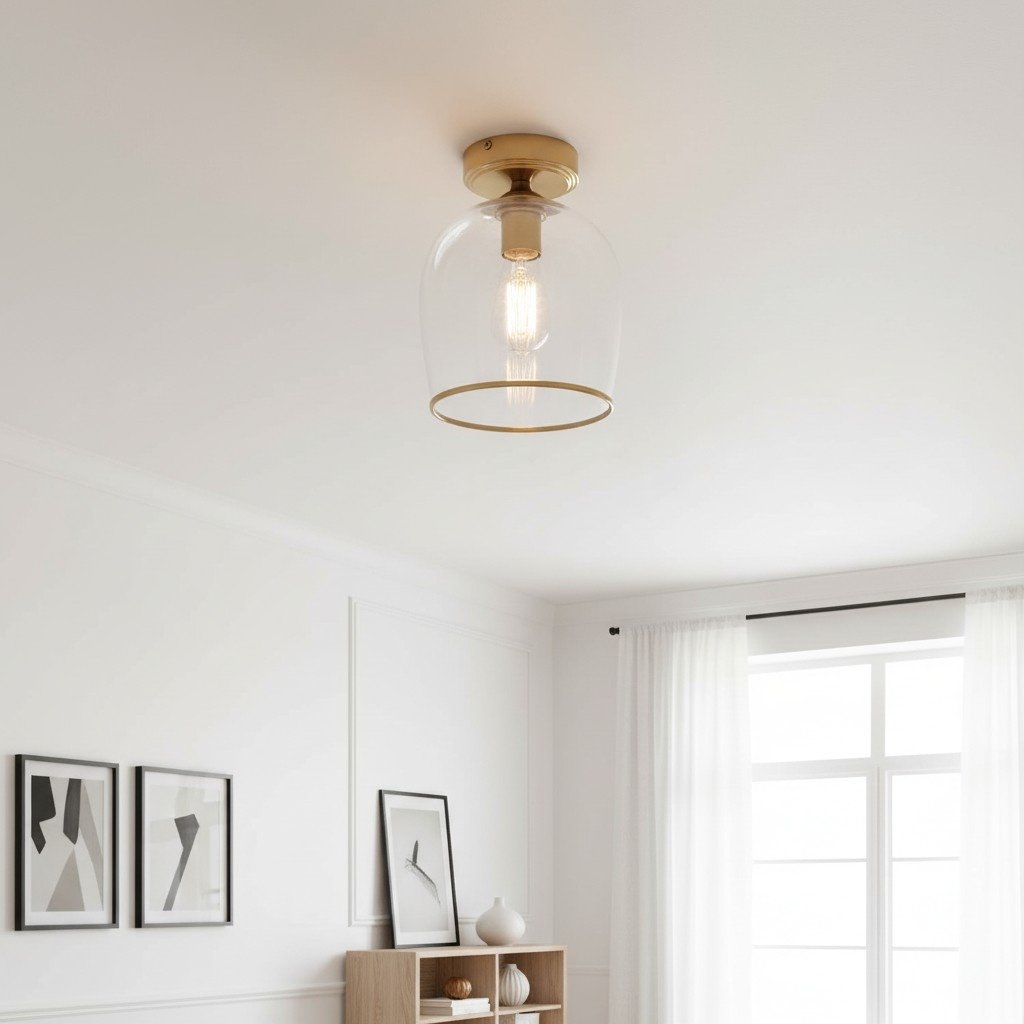 Brazara Dome Ceiling Light - Industrial Ribbed and Clear Glass for Living Room