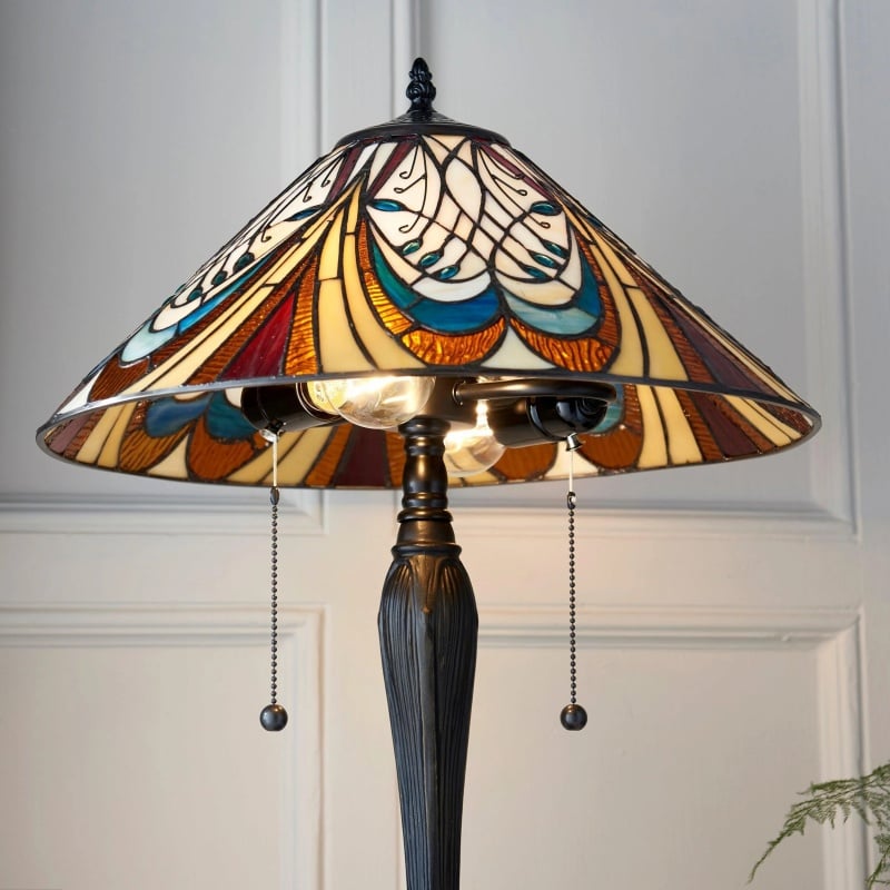 TF Hector Art Nouveau Table Lamp – Stained Glass Shade Decorative Lighting for Living Room or Bedroom