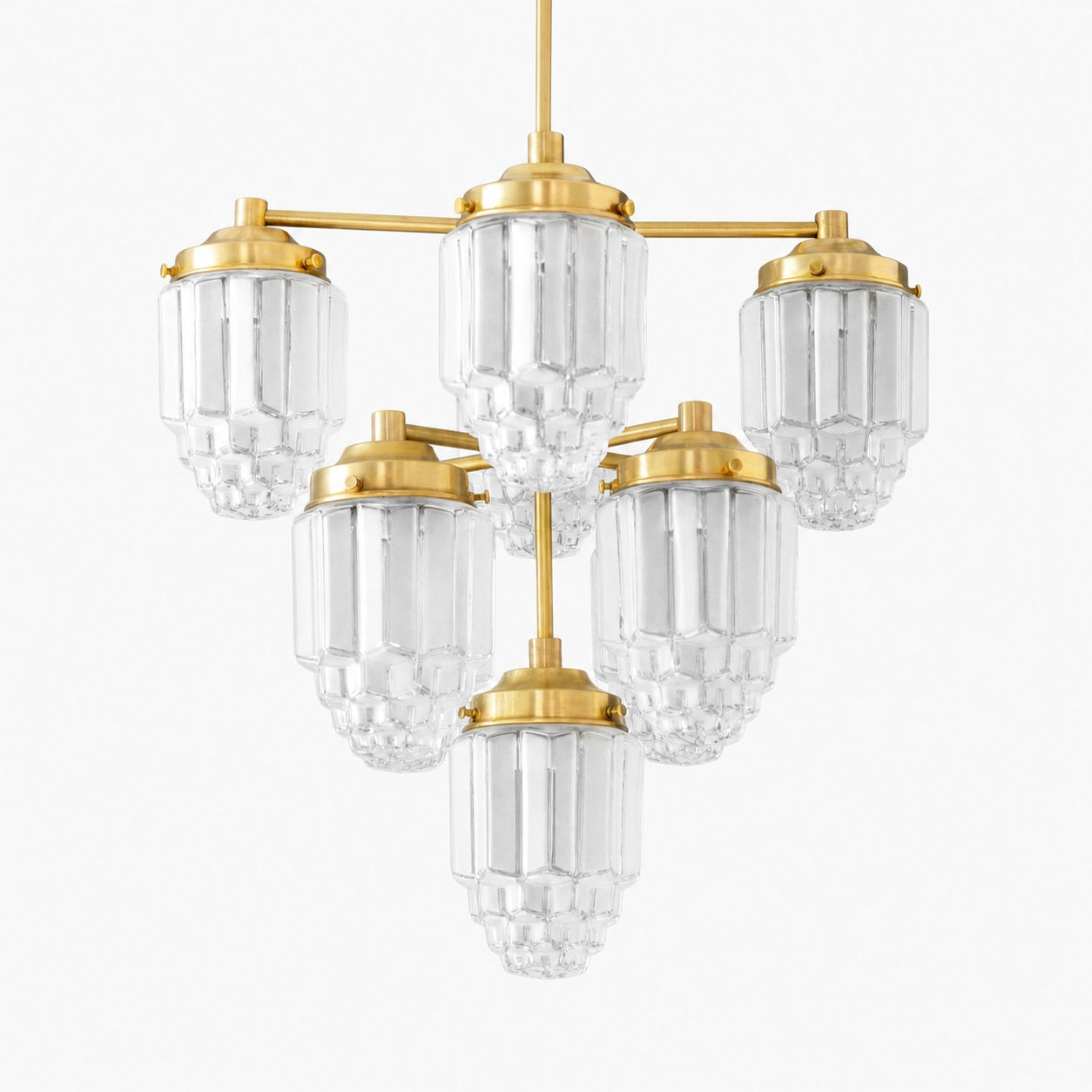 Tierlux Glass Textured Brass Chandelier – Timeless Lighting with Style