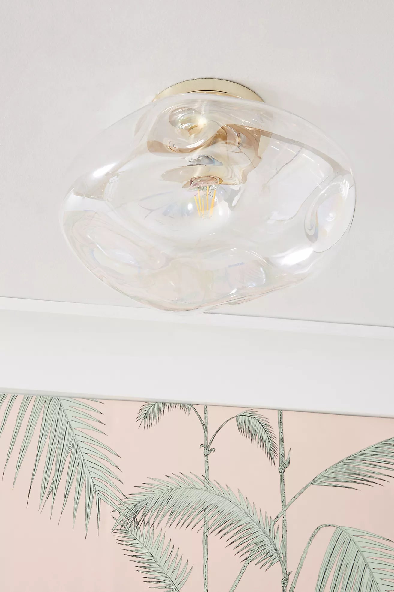 Lightail Flush Mount Ceiling Light - Iridescent Glass with Brass Base
