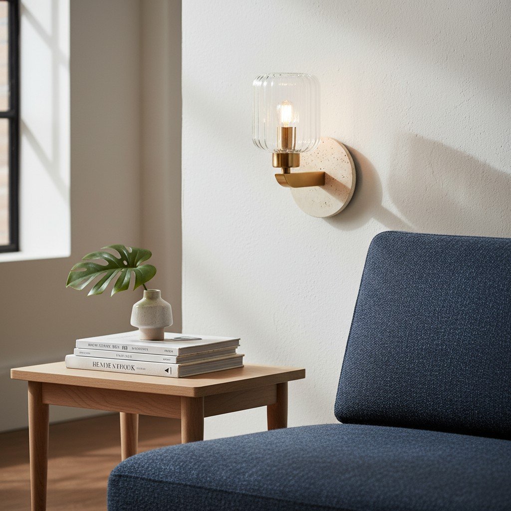 Korlisse Modern Marble Wall Light - Vintage Brass & Clear Glass Accent for Living Room and Hallway