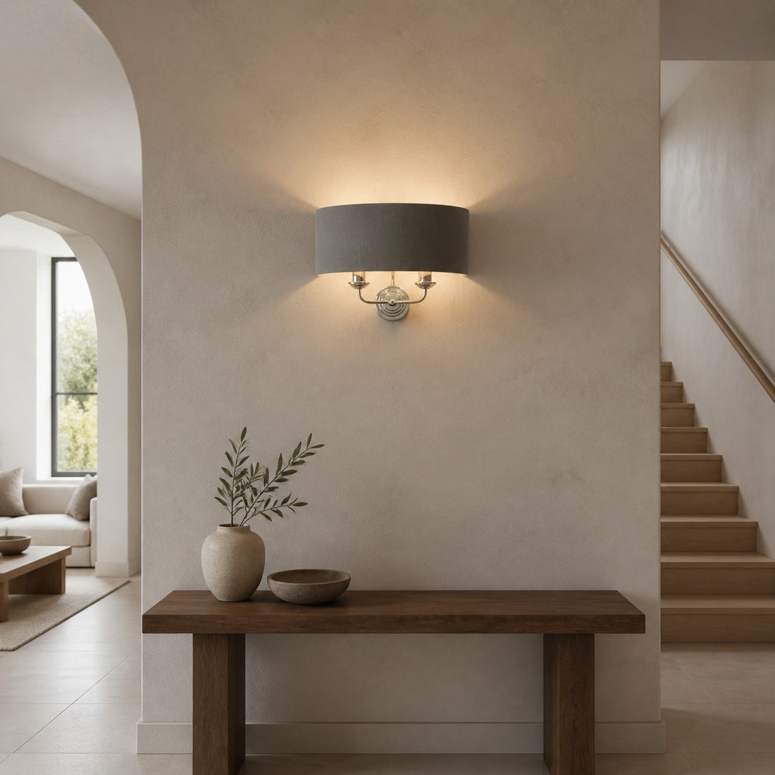 Tela Classic Wall Sconce with Fabric Shade – Elegant Metal Finish Wall Light for Living Room / Bedroom