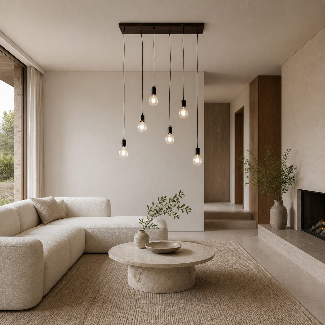 Vornix 6-Light Linear Pendant - Timber Beam Modern Industrial Fixture for Kitchen Island Dining Room