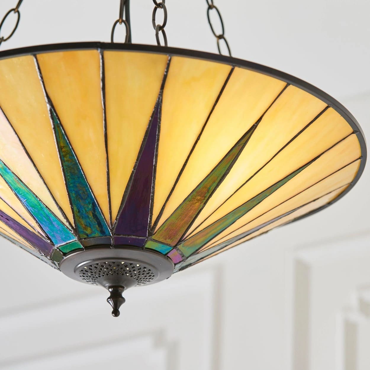 TF Dark Star Tiffany Ceiling Lamp – Stained Glass Star Design for Dining or Hall