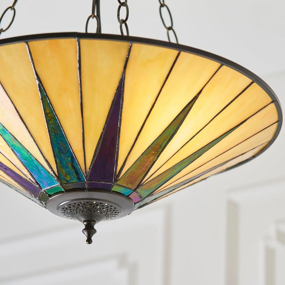 TF Dark Star Tiffany Ceiling Lamp – Stained Glass Star Design for Dining or Hall