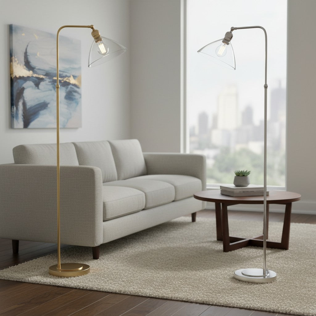 Clarione Art Deco Floor Lamp with Clear Glass Shade and Metal Base