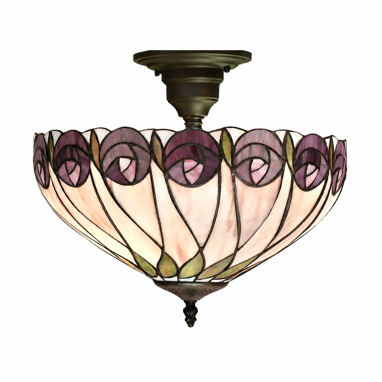 TF Hutchinson Tiffany Ceiling Light with Mackintosh Rose for Living and Dining Rooms