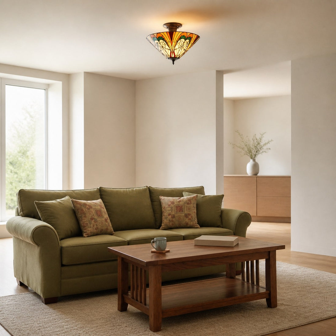 TF Hector Ceiling Light – Handcrafted Stained Glass Design Semi‑Flush or Pendant Fixture for Home