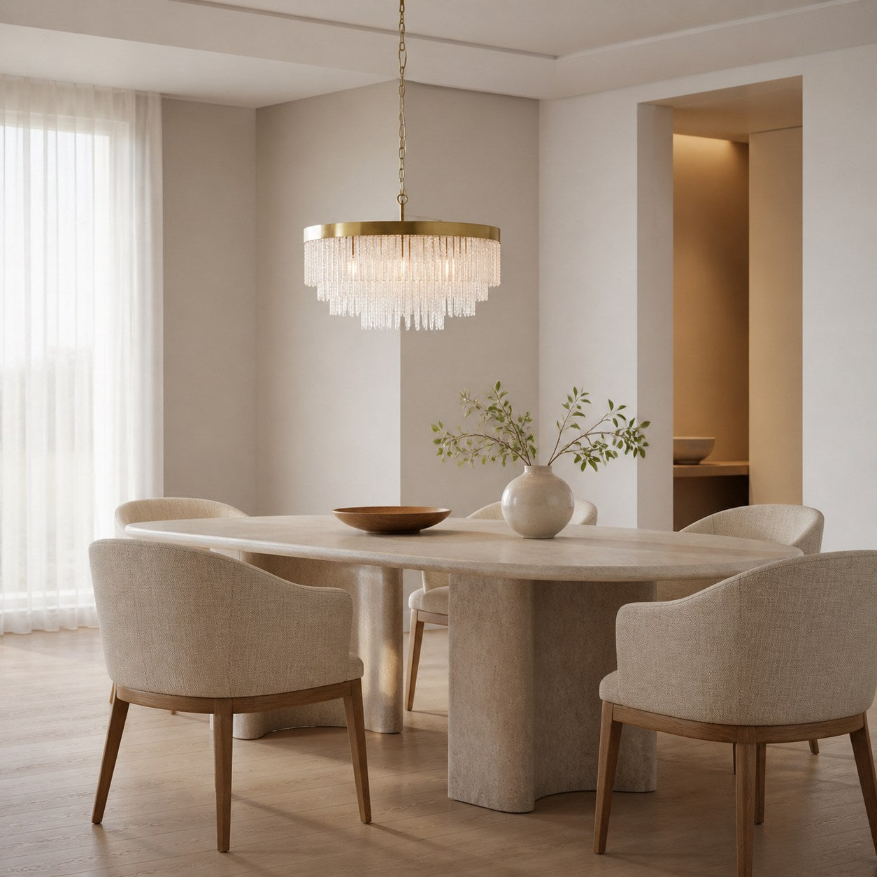 Cavara Multi-Tier Glass Rod Chandelie – Tiered Brass Pendant for Dining and Entry