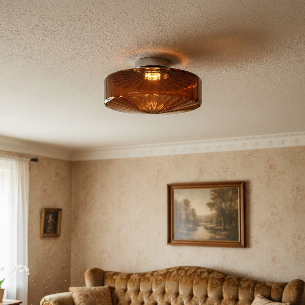 Ripplara Water Ripple Glass Ceiling Lamp with Vintage Style - Flush Mount Design for Bedroom