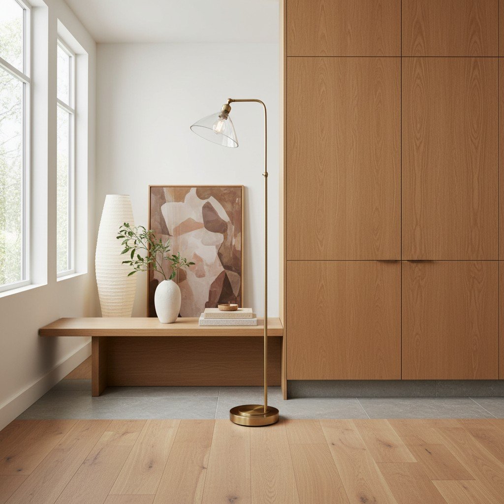 Clarione Art Deco Floor Lamp with Clear Glass Shade and Metal Base