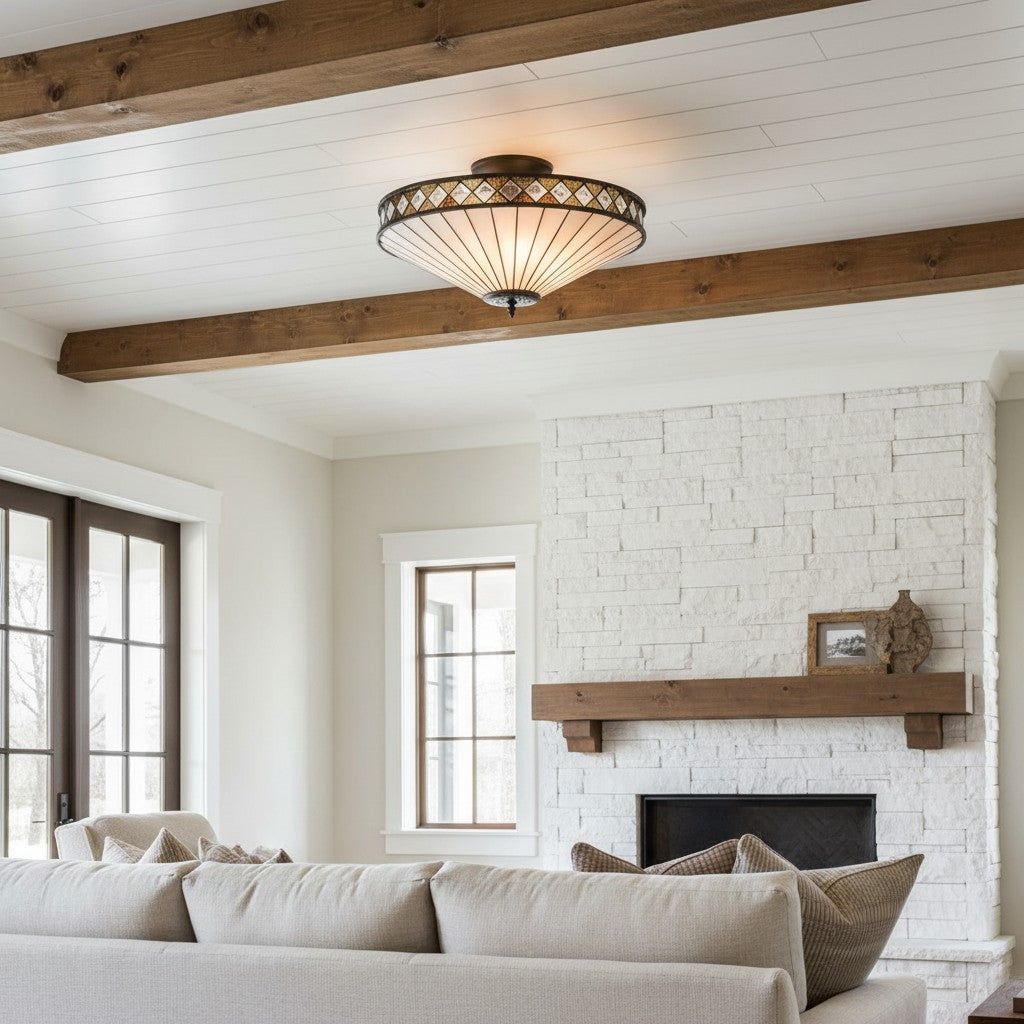 TF Fargo Semi-Flush Ceiling Lamp - A Classic Deco Light with a Decorative Glass Shade for Multi room Use