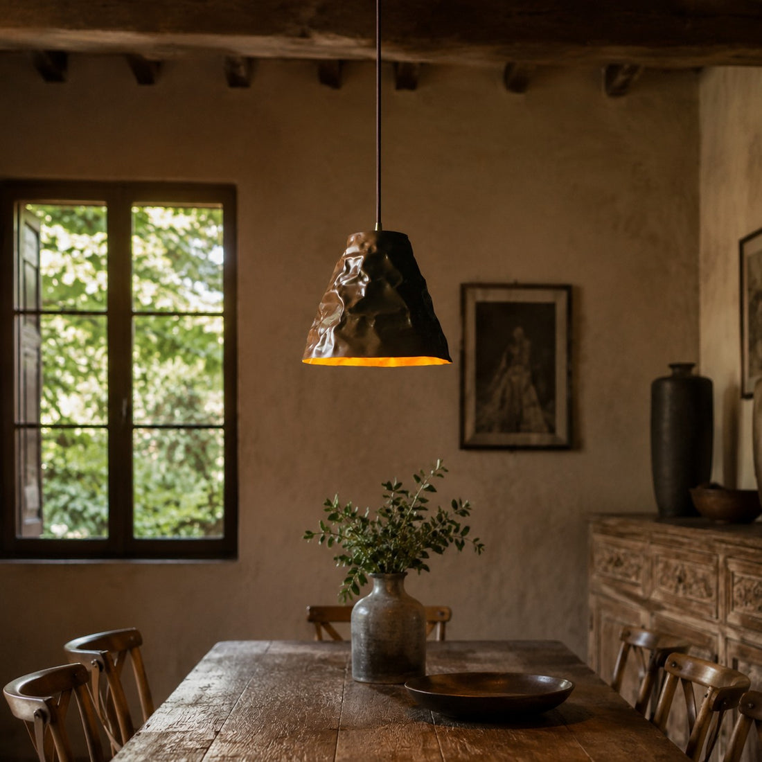 Hand-Hammered Brass Pendant Light for Dining Rooms