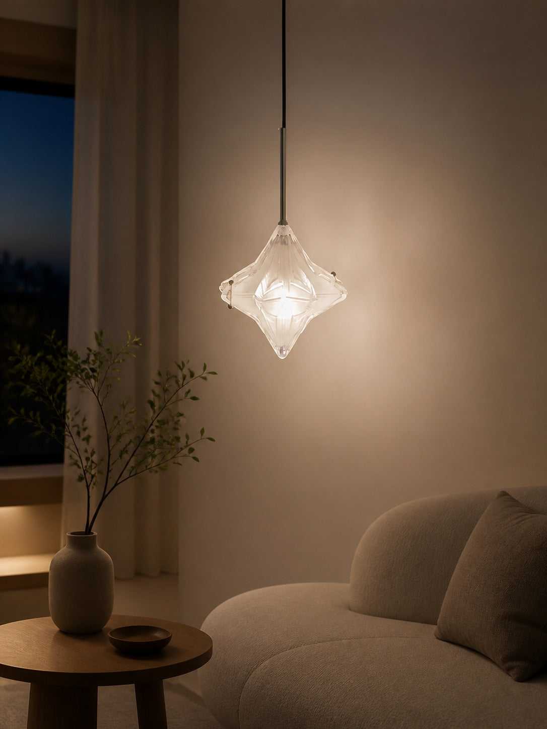 Art Deco Astris Elara Star Pendant Light – Frosted Glass Pendant with Geometric Style