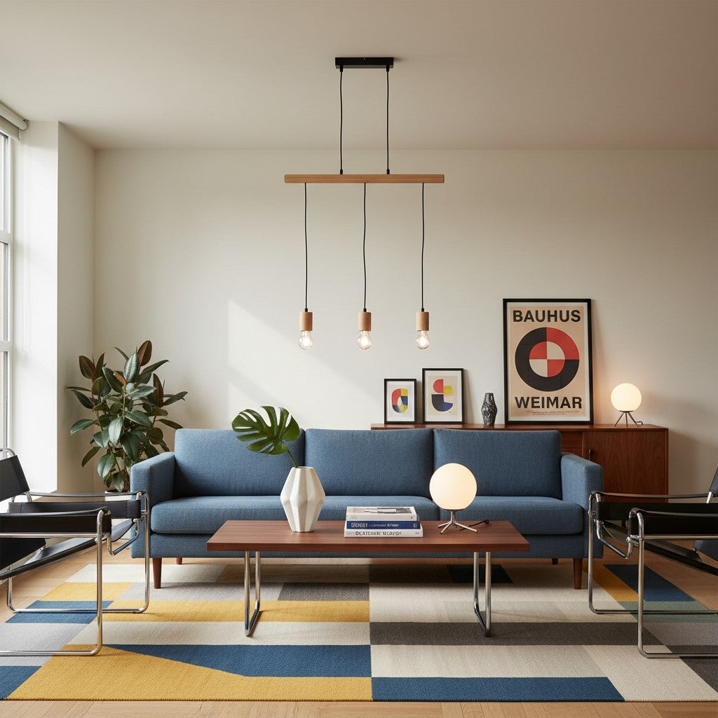 Virell Adjustable Linear Ceiling Light – 3‑Bulb Wooden and Metal Design for Kitchen Island or Office