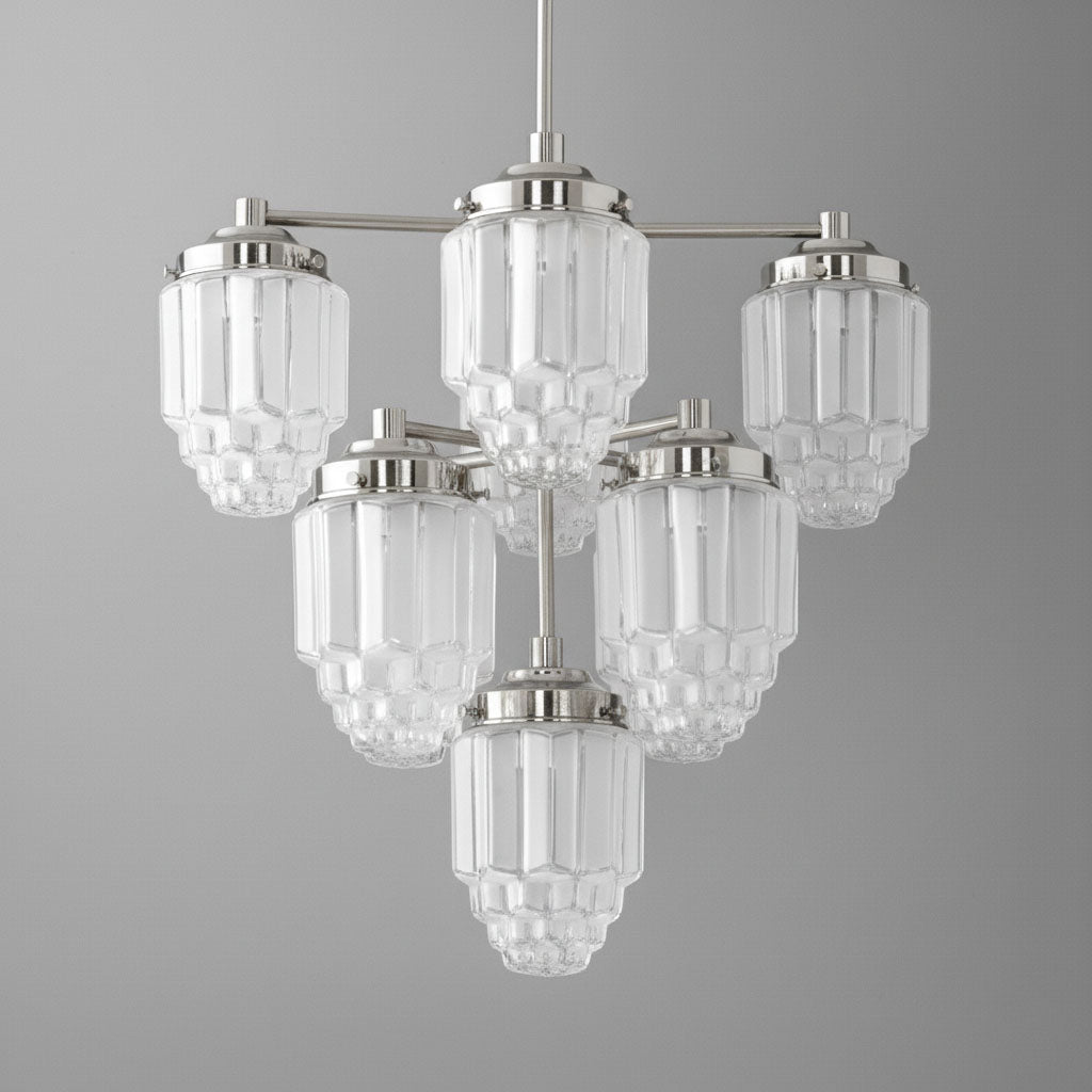 Tierlux Glass Textured Brass Chandelier – Timeless Lighting with Style