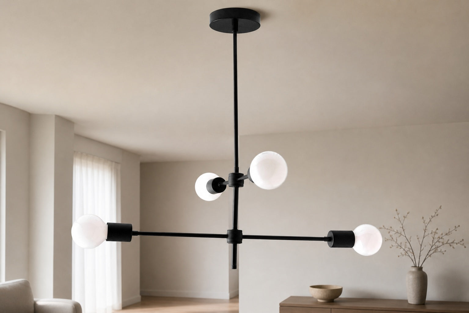 Mobilux Line Black and Brass Chandelier - Contemporary Globe Ceiling Hanging Light