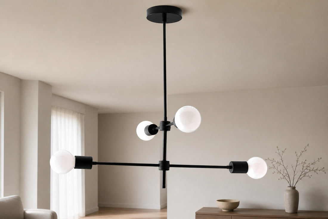 Mobilux Line Black and Brass Chandelier - Contemporary Globe Ceiling Hanging Light