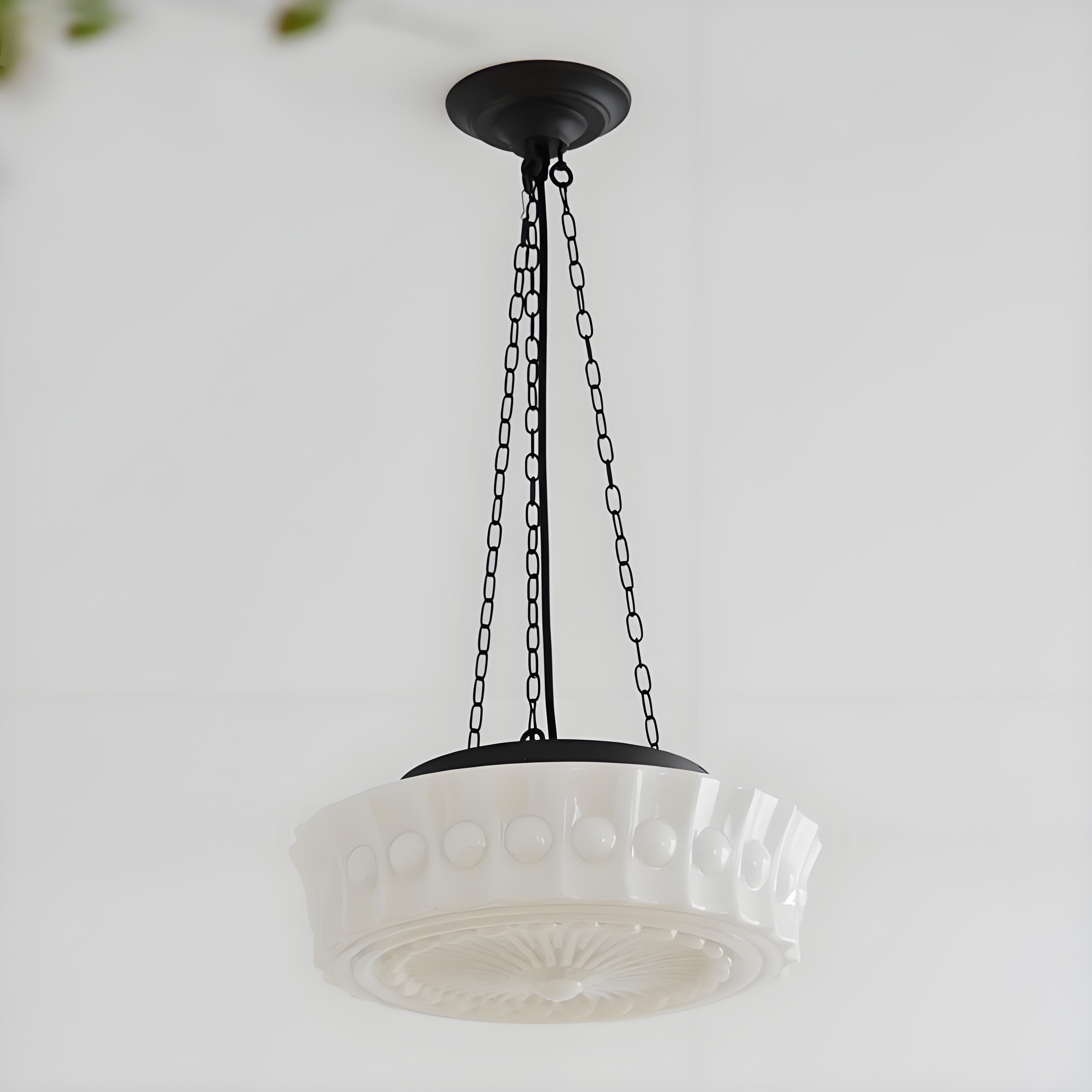 Vintage Cream Glass Cylinder Shade Chandelier with Iron