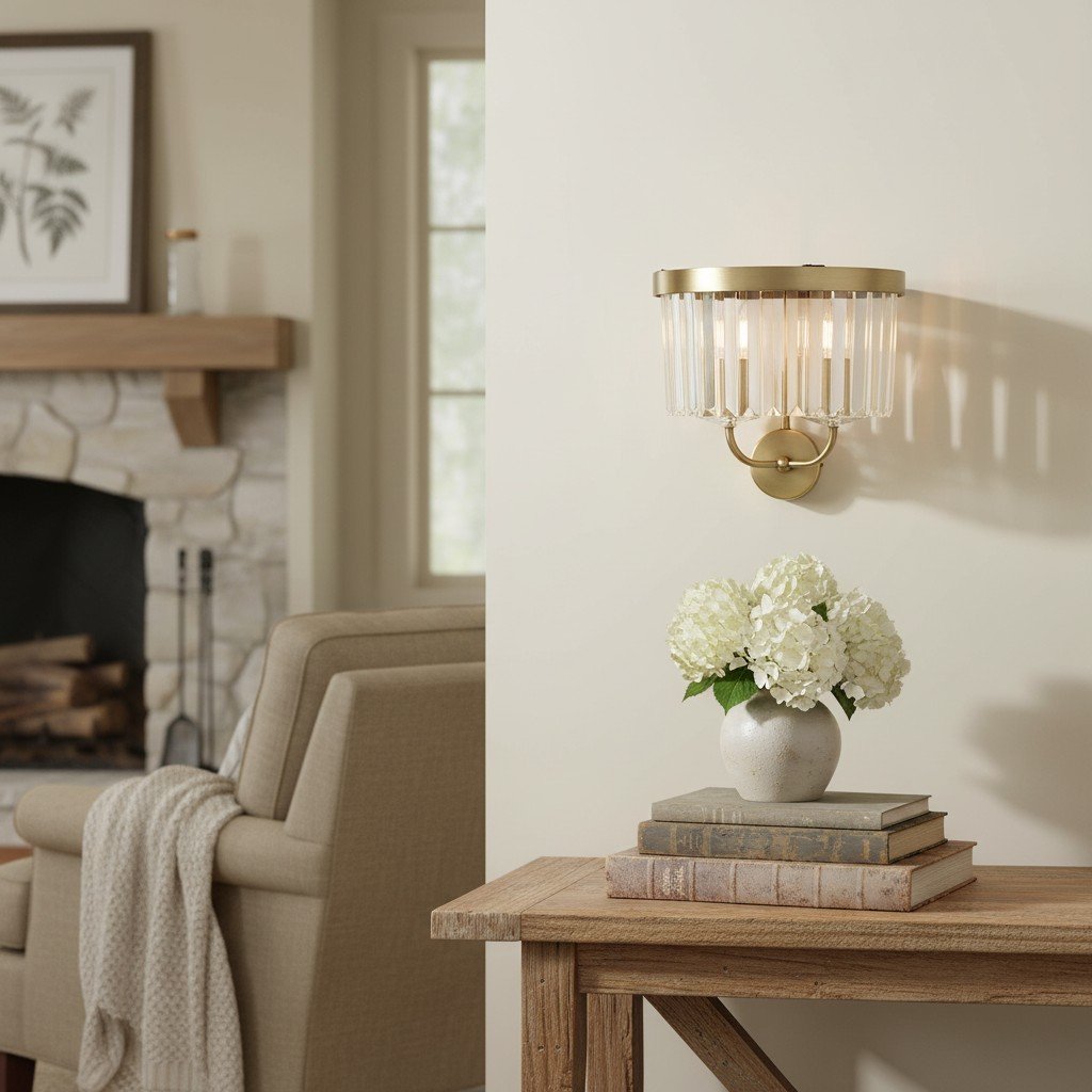 Beveline Faceted Clear Cut Glass Wall Light - Classic metal sconce for hallway and living room