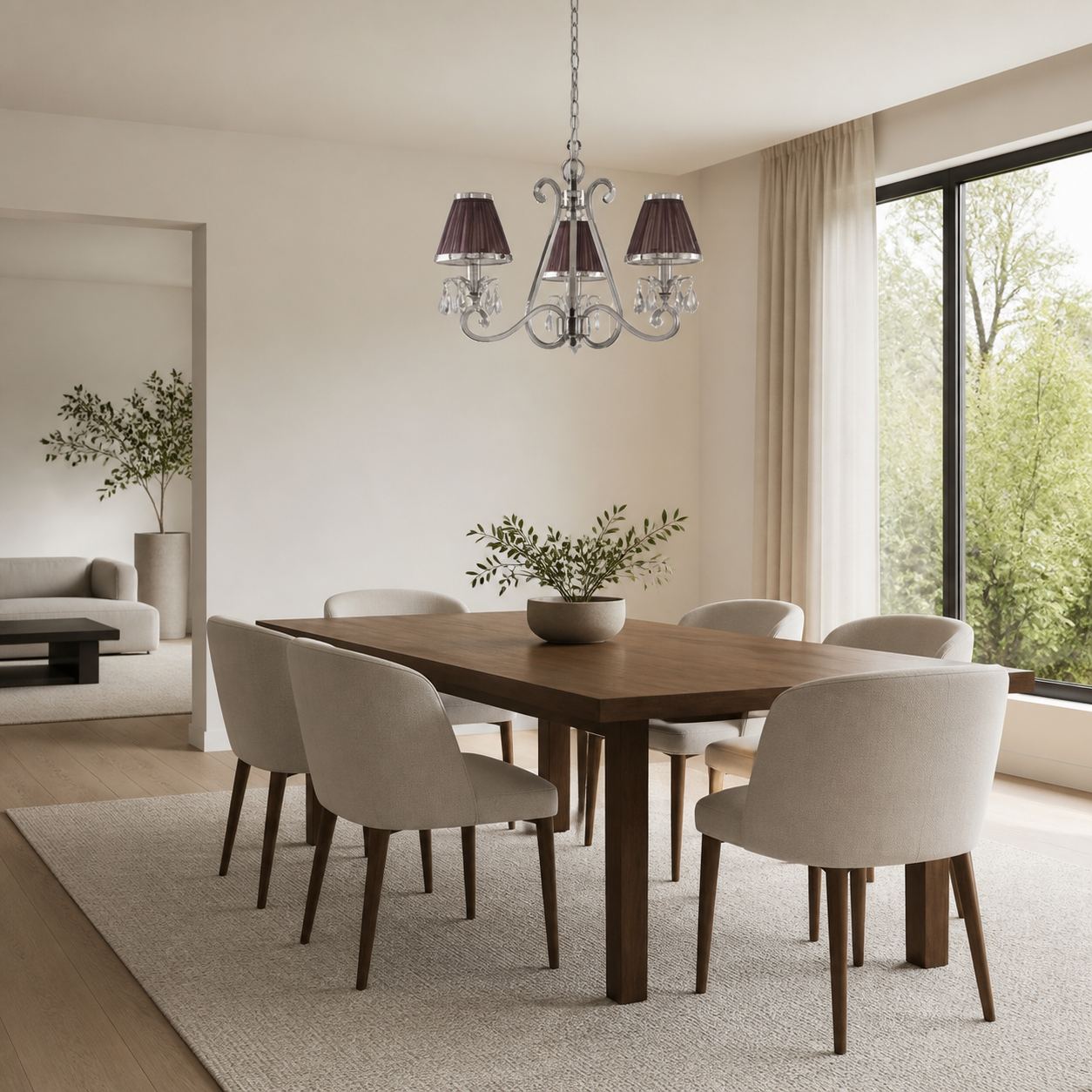 Talonis Multi-light Fabric Chandelier - Elegant Metal Curved Arms for Dining and Living