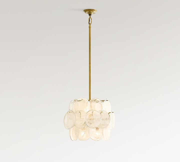 Sevra Cascading Glass Disc Pendant Light - Metal Vintage Brass Finish Fixture