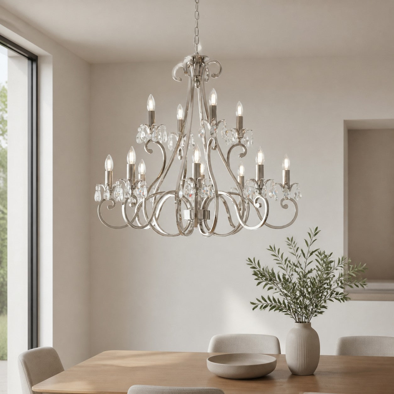 Talonis Crystal Chandelier - Traditional Candle-Style Brass and Nickel for Living Room and Dining Room