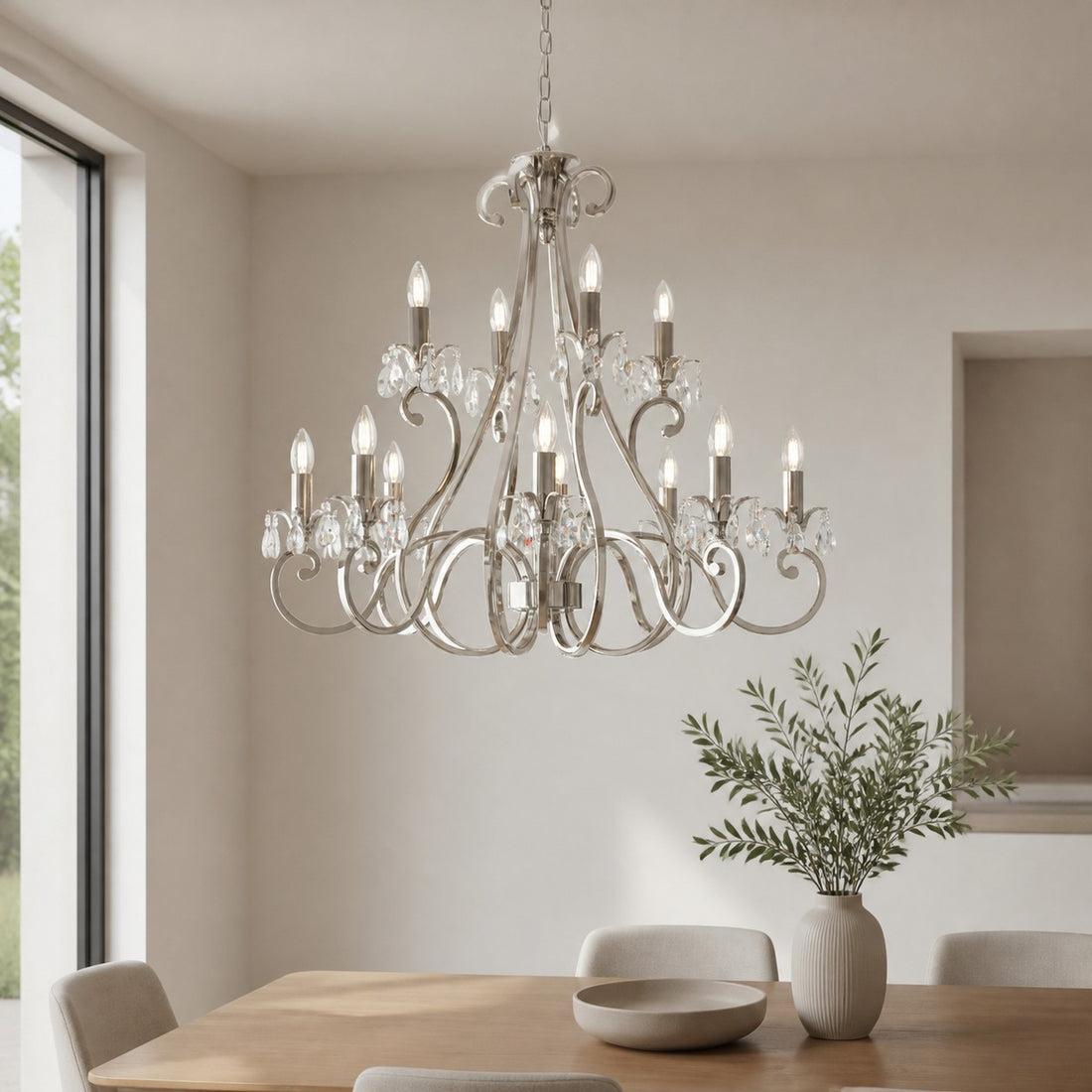 Talonis Crystal Chandelier - Traditional Candle-Style Brass and Nickel for Living Room and Dining Room
