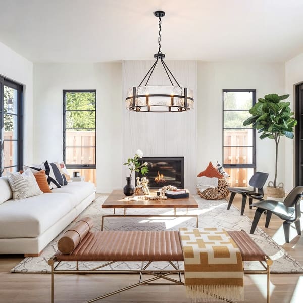 Modern Wide Drum Pendant Lamp – Clear Glass Chandelier For Living Room