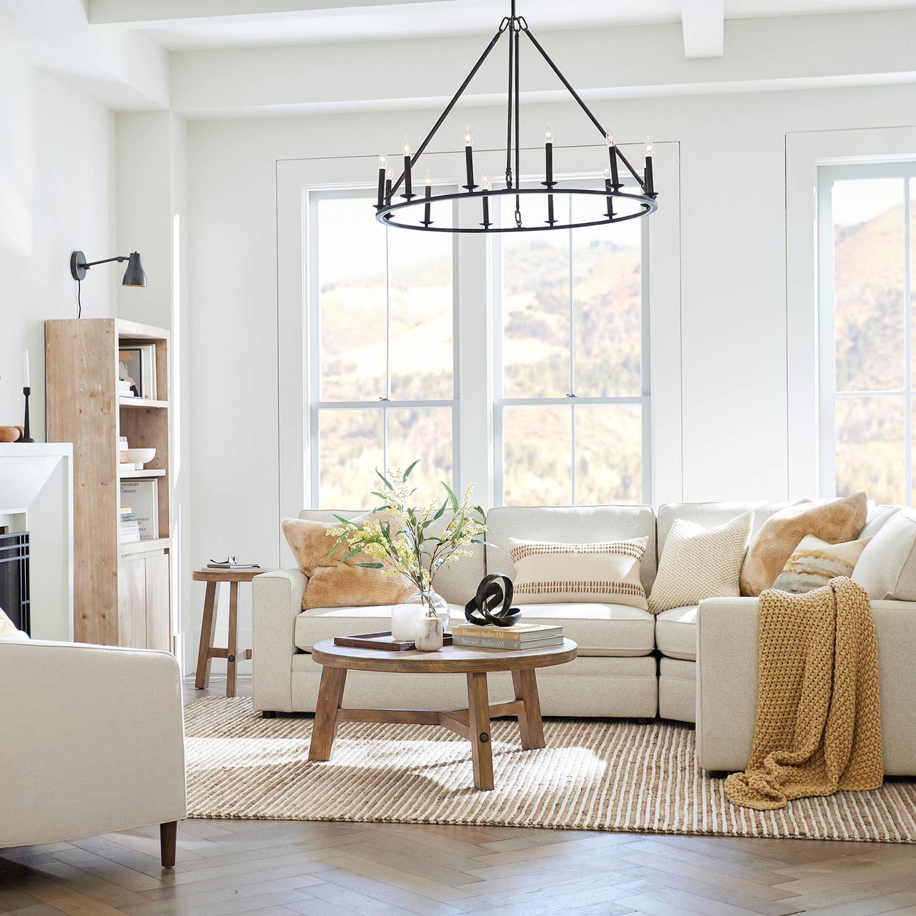 Rowan Modern Wagon Wheel Round Chandelier - Industrial Farmhouse Iron Lighting Fixture