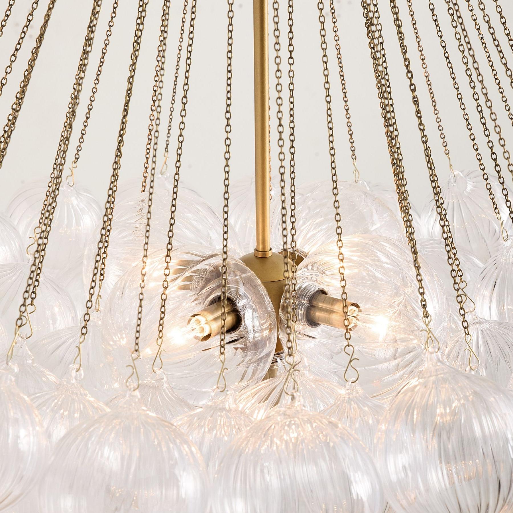 Bravira Vintage Brass Bubbled Glass Chandelier Ambient Lighting for Living Rooms and Commercial Spaces