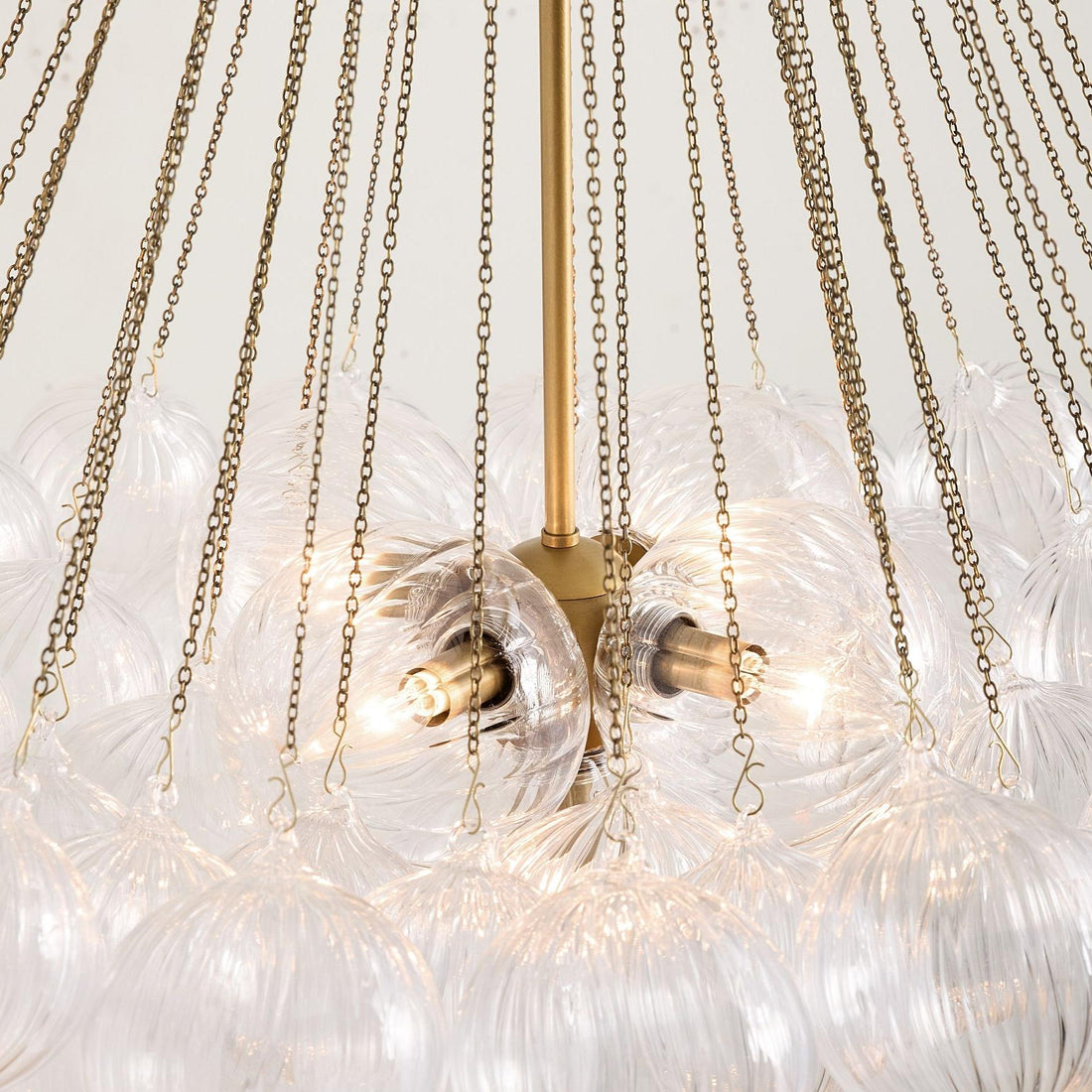 Bravira Glass Bubbled Chandelier - Vintage Brass Oval Glass Lighting