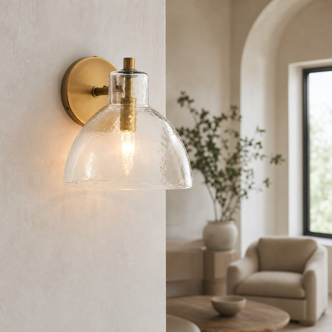 Glavira Recycled Glass Double Sconce - Indoor Brass Wall Lighting