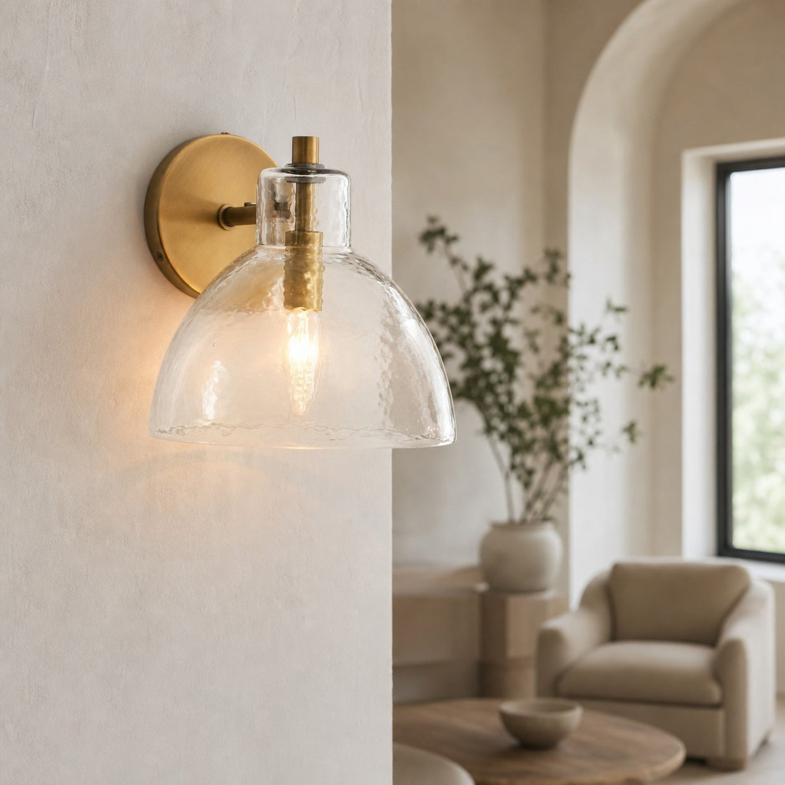 Glavira Recycled Glass Double Sconce - Indoor Brass Wall Lighting