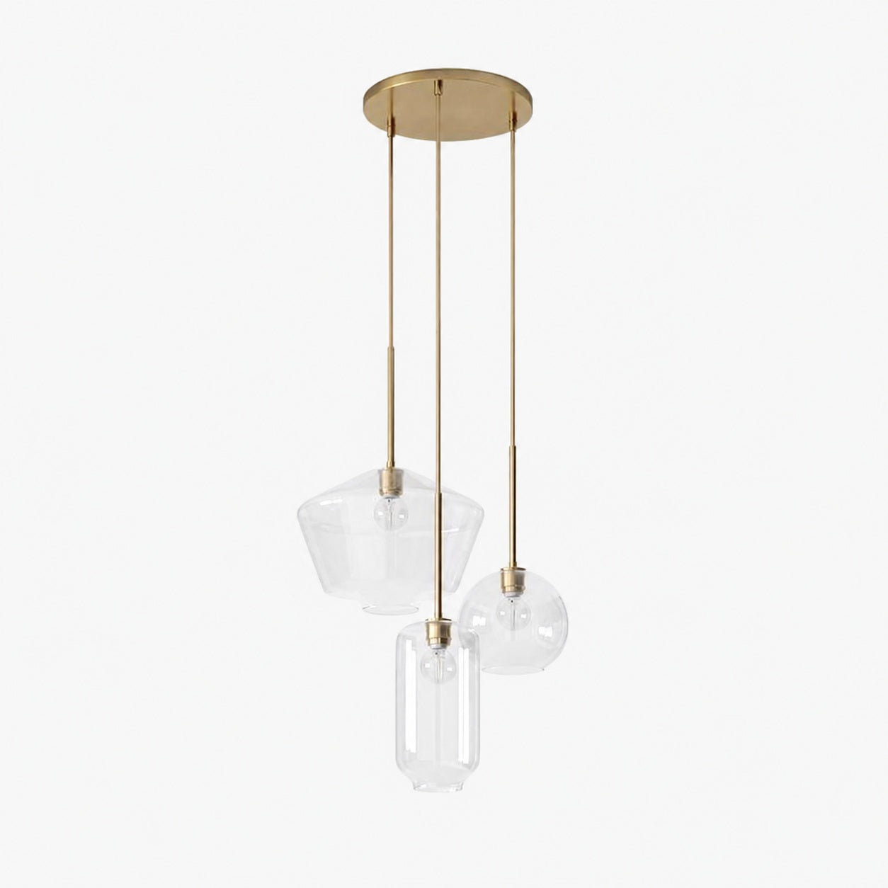 Merin Mixed Sculpture Glass and Metal Triple Chandelier