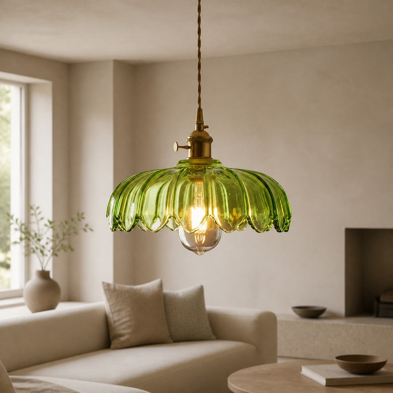 Petalbloom Rustic Tulip Glass Pendant Light – Floral Bud Design Hanging Lamp for Dining Area N58